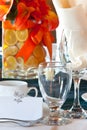 Place setting with center piece & place card Royalty Free Stock Photo