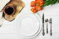 Place Setting Coffee and Tulips Royalty Free Stock Photo