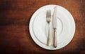 Place Setting, finished signal on wooden background Royalty Free Stock Photo