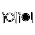 Place setting with plate, knife and fork line and glyph icon. Cutlery vector illustration isolated on white. Table Royalty Free Stock Photo