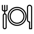 Place setting with plate, knife and fork line icon. Cutlery vector illustration isolated on white. Table setting outline Royalty Free Stock Photo