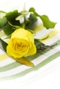 Place setting with yellow rose Royalty Free Stock Photo