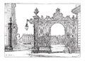 Place Stanislas, in Nancy, Lorraine, France, vintage engraving