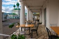 Place of tea drinking in the shopping arcade of Kostroma Royalty Free Stock Photo