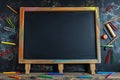 Place for text stationery and writing board on a black