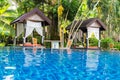 Place for Thai massage at beautiful swimming pool in tropical re