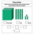 Place Value hundreds tens and ones. 10 blocks. and single blocks. Royalty Free Stock Photo