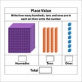 Place Value hundreds tens and ones. 10 blocks. and single blocks. Royalty Free Stock Photo