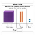 Place Value hundreds tens and ones. 10 blocks. and single blocks. Royalty Free Stock Photo