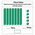 Place Value tens and ones. 10 blocks. and single blocks. Royalty Free Stock Photo