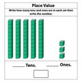 Place Value tens and ones. 10 blocks. and single blocks. Vector illustration. Royalty Free Stock Photo