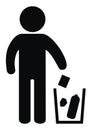 Place for waste, black figure and trash can, vector icon