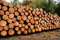 Accumulation of larch in the forest.