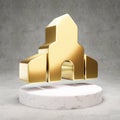 Place of Worship icon. Shiny golden Place of Worship symbol on white marble podium