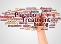 Placebo Treatmen word cloud and hand with marker concept