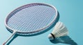 Badminton Racket and Shuttlecock on a Light Blue Background with Soft Shadows Royalty Free Stock Photo