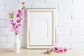 Placeit-White frame mockup with pink spring flower bunch Royalty Free Stock Photo