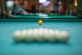 Placement of balls on a billiard table, preparation for a strike. Billiards club