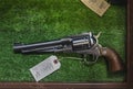 Contemporary reproduction of a vintage black powder cap and ball Ruger Old Army revolver at a gun shop Royalty Free Stock Photo