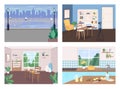 Places for recreation flat color vector illustration set