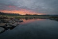 Placid winter dawn on the banks of the great river