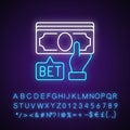 Placing bet neon light icon