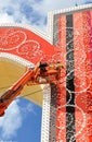 Placing bulbs at the fair, Seville, Andalusia, Spain