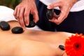 Placing of heated stones for massage therapy