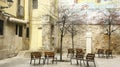 Placita in the Raval neighborhood with pained wall in Barcelona