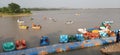 Plactice boats anchored in connection channel with the lake