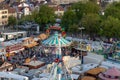 Plaerrer, Augsburg Germany, APRIL 22, 2019: view out of the ferris wheel over the Augsburger Plaerrer. Swabia biggest funfair Royalty Free Stock Photo