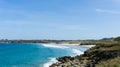 Plage des Blancs Sablons beach on the west coast of Brittany landscape view with surfers