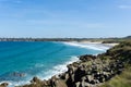 Plage des Blancs Sablons beach on the west coast of Brittany landscape view with surfers