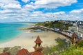 Plage du Plat Gousset aerial view, beach of Granville in summer, Normandy, France