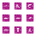 Plage icons set, grunge style