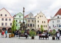 Plague column in Cesky Krumlov town square, Czech Republic