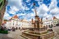 The Plague Column at the main square of Cesky Krumlov. Czech Rep