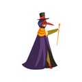 Plague doctor costume, man at carnival, Halloween party cartoon vector Illustration on a white background Royalty Free Stock Photo