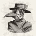 Plague doctor hand drawing vintage engraving isolate on grunge b Royalty Free Stock Photo