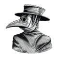 Plague doctor hand drawing vintage engraving isolate on white ba