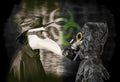 Plague doctor and man in gas mask. Royalty Free Stock Photo