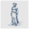 Plague doctor hand drawn blue sketch vector Royalty Free Stock Photo