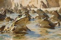 Plague of frogs in Egypt, Bible story. Generative AI