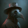 Plague mask, hat and costume of medieval doctor.