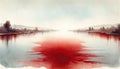 The Plagues of Egypt. Watercolor illustration of the Nile River turning into blood.