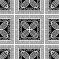 Plaid black and white floral greek vector seamless pattern. Ornamental geometric ethnic tartan background. Monochrome Royalty Free Stock Photo