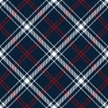 Blue red white plaid pattern vector. Diagonal tartan check plaid.