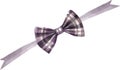 Plaid bow in deep purple color, on the purple ribbon, watercolor vector illustration and christmas element. Royalty Free Stock Photo