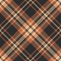 Plaid Pattern In Brown And Orange For Autumn Winter Textile Print. Herringbone Textured Scottish Tartan Check Plaid Background.