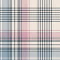 Plaid check vector pattern in grey blue, pink, off white. Large seamless tartan graphic for scarf, poncho, blanket, duvet cover.